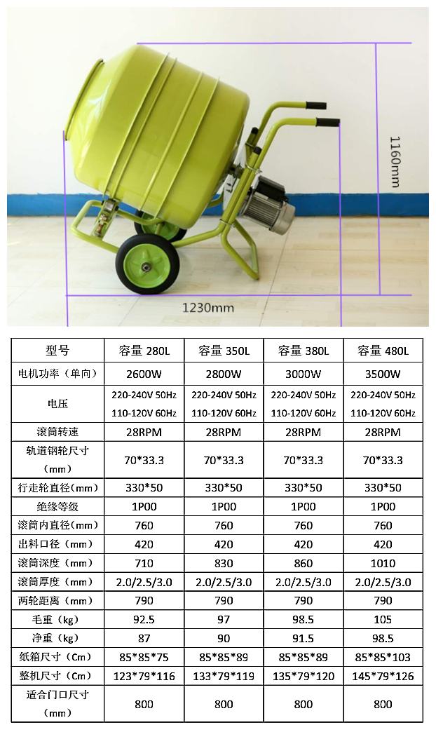 小型建筑攪拌機參數規格標注--河北東圣吊索具制造有限公司--小型攪拌機|石材夾具|液壓堆高車|手動叉車